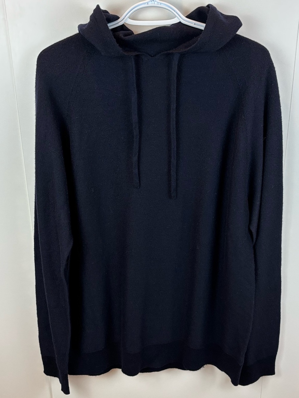 Johnstons of Elgin Navy Blue Pure Wool Sweater Hooded Top Women’s L Quiet Luxury